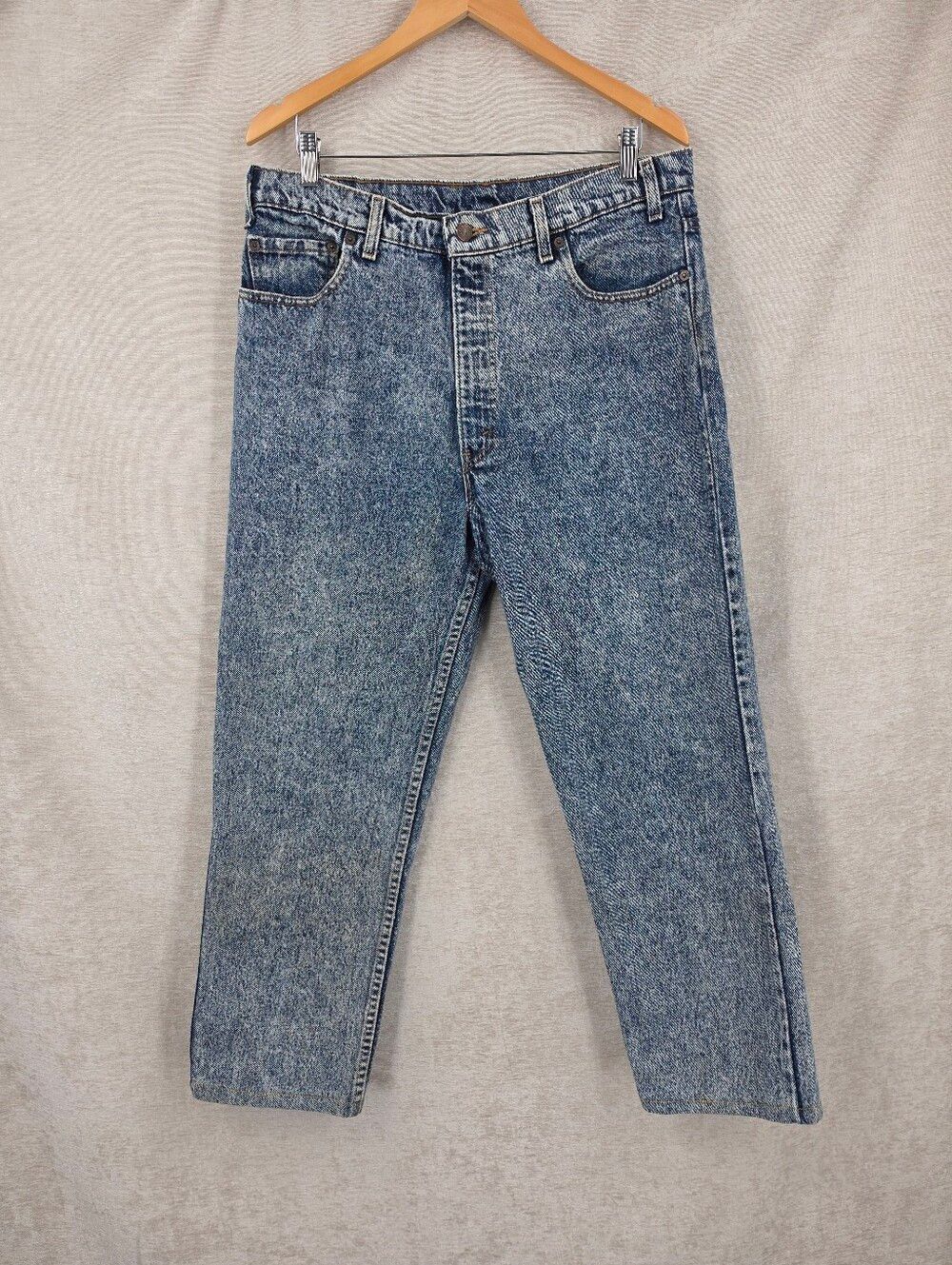 Vintage Levi's 540 Acid Wash Straight Leg Blue Denim Jeans 90s HEMMED 27" INSEAM